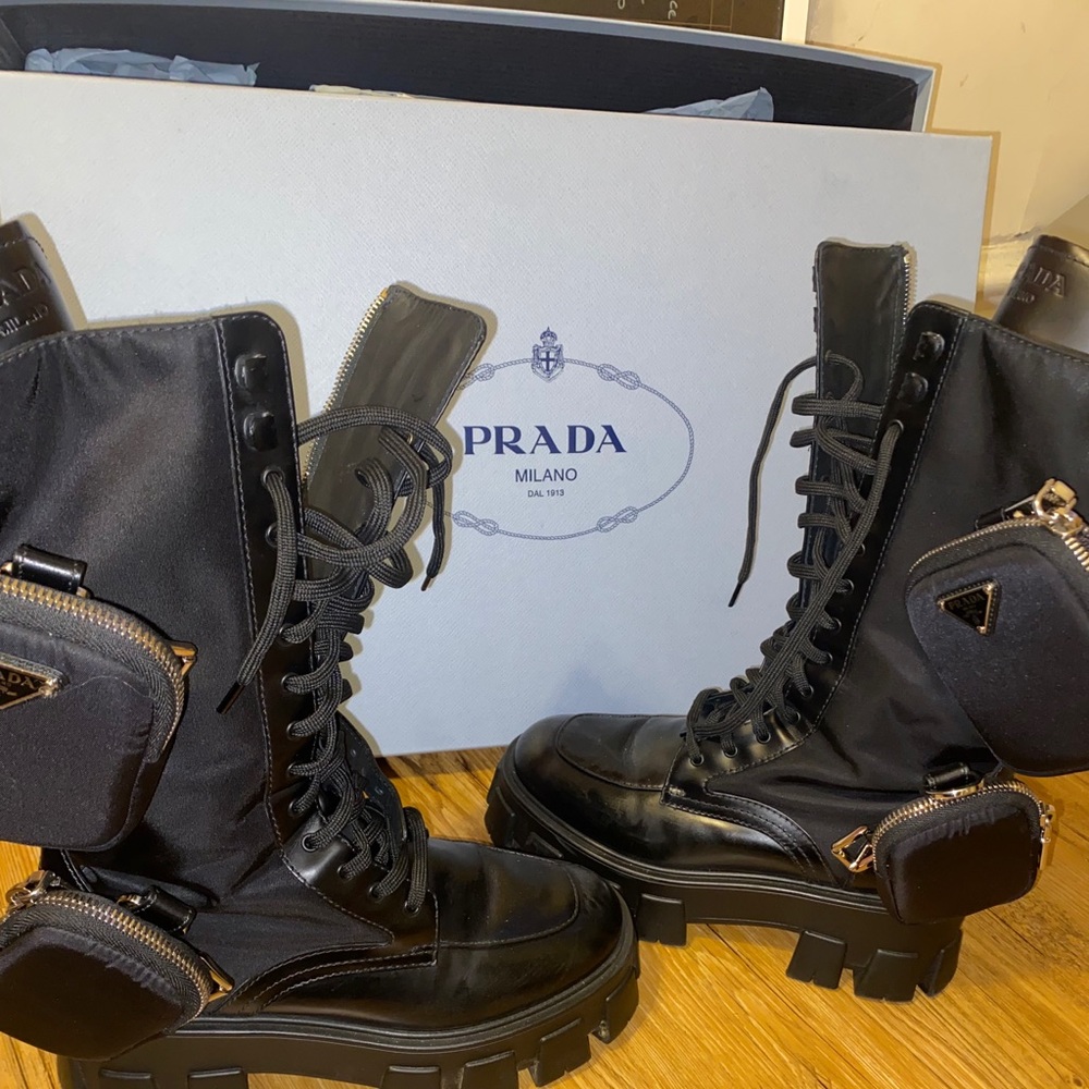 Prada Monolith leather and nylon boots